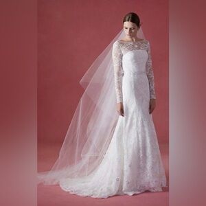 NEW OSCAR DE LA RENTA BRIDAL TULLE CHAPEL LENGTH WEDDING VEIL WITH BLUSHER